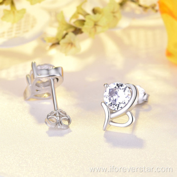 2022 Sterling Silver Heart Charm 925 Stud Earrings